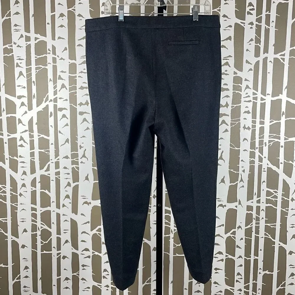 Tory Burch Wool Flannel Pleated Cropped Tapered Dress Pants Charcoal Gray XL